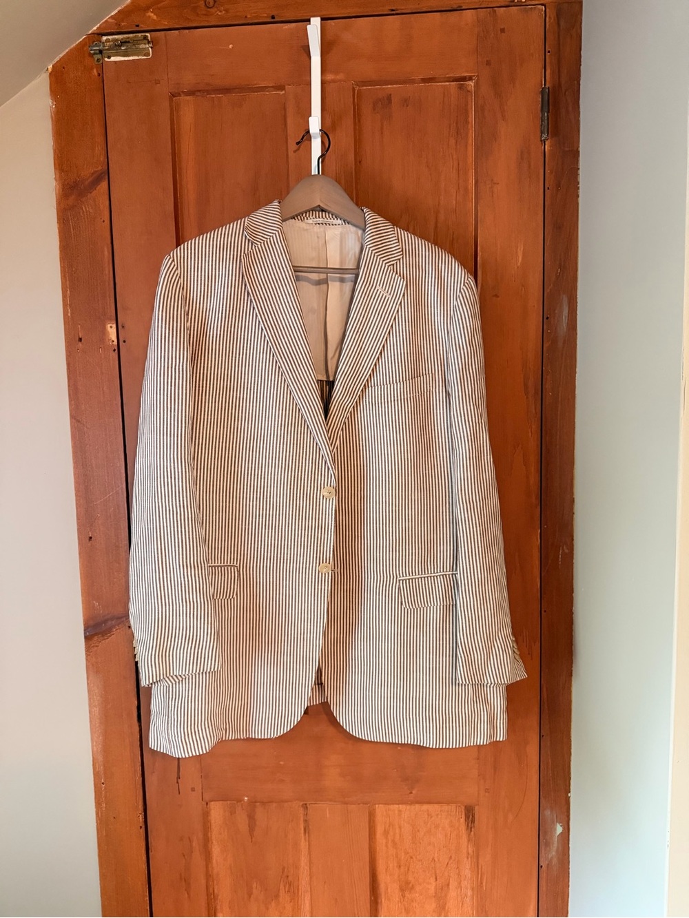 Ermenegildo Zegna Cream and Blue Striped Seersucker Blazer